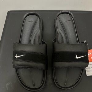Nike black leather slides